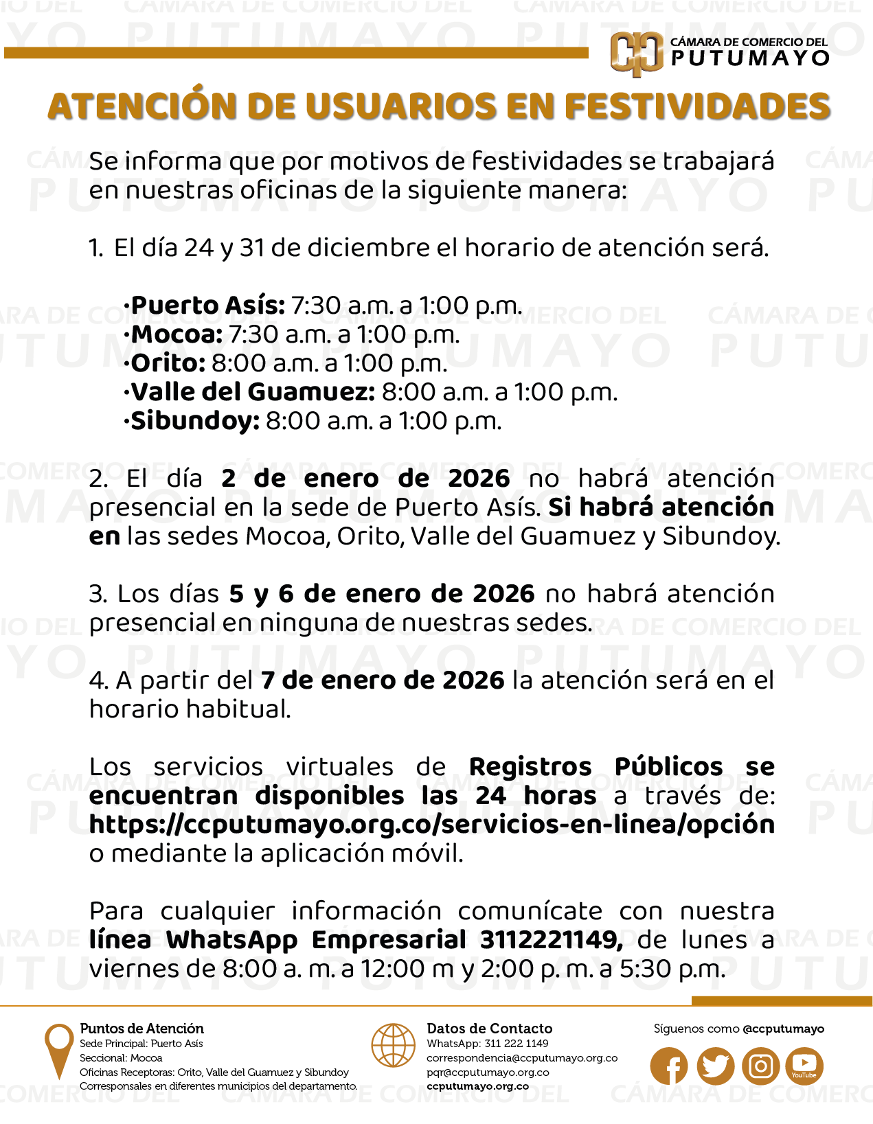 ATENCIÓN A USUARIOS – FESTIVIDADES