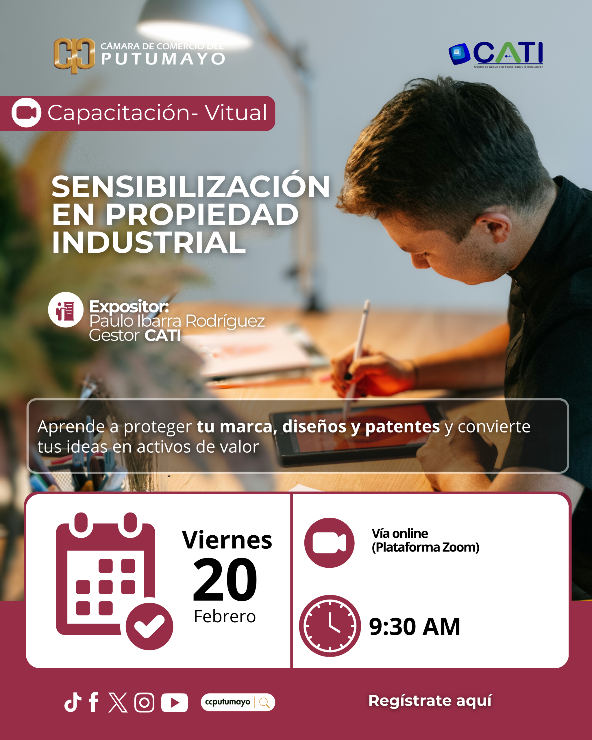 Pieza publicitaria información de capacitación Protege tus ideas y fortalece tu negocio