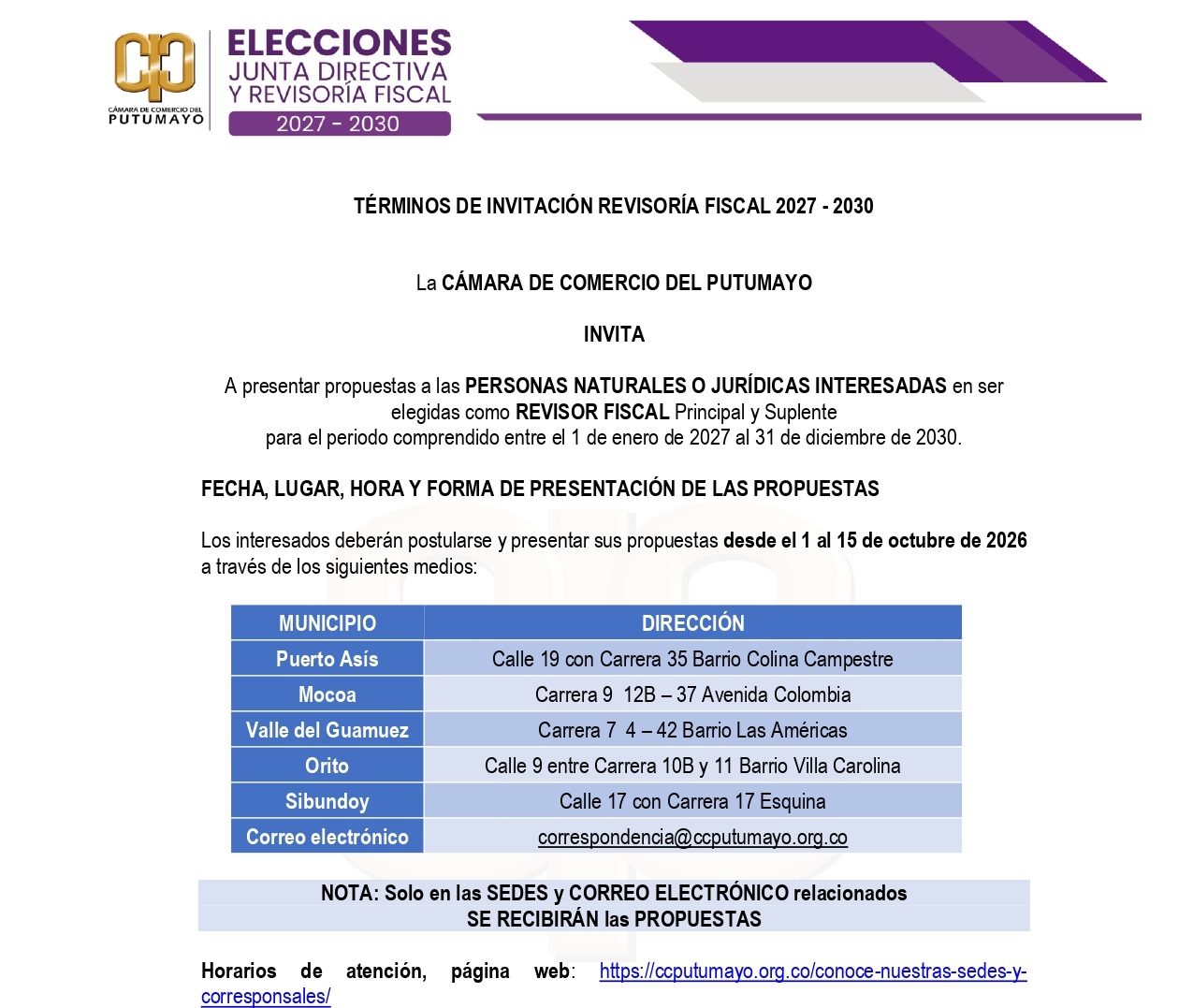 Términos para postularse Revisoría Fiscal 2027 – 2030